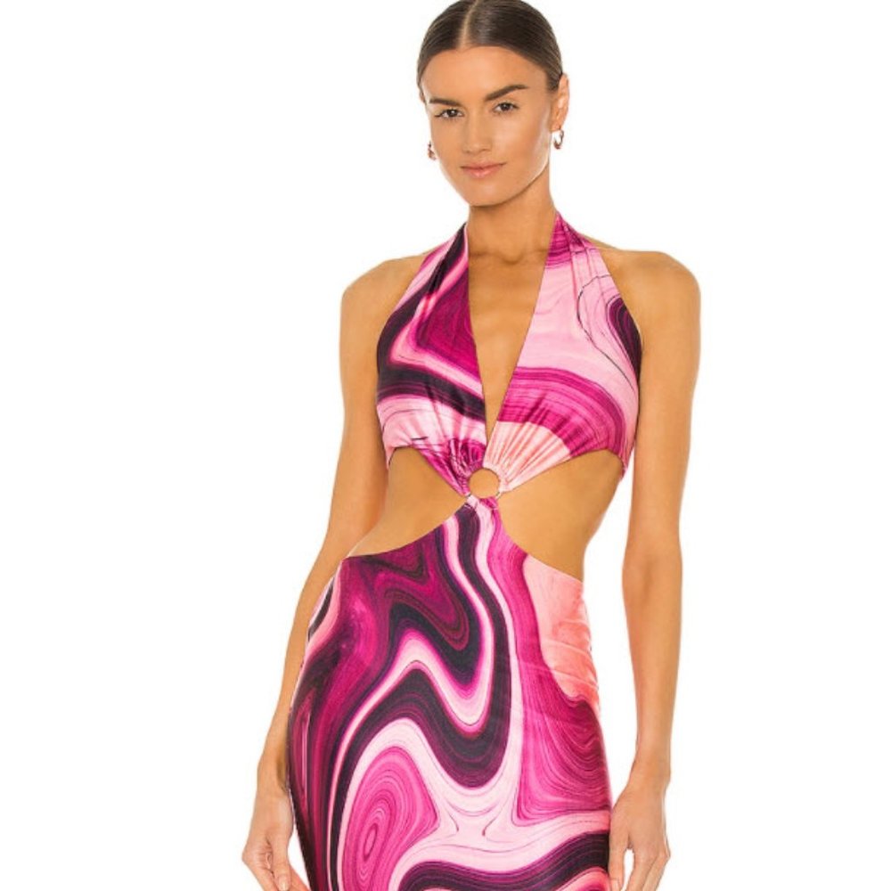 Cut-Out Halter Maxi Dress Pink and Purple (Petite)